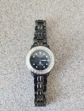 Armitron Black Ceramic Bracelet Watch with Silver Crystal Bezel